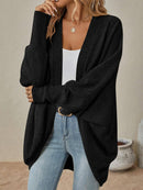 Open-Front Ribbed Knit Cardigan with Dolman Sleeves-8