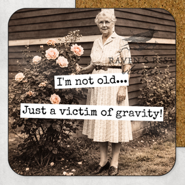 COASTER. Victim of Gravity. Cheeky Novelty Funny Vintage.
