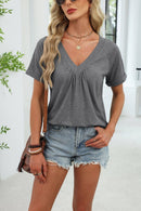 Gathered V-Neck Short Sleeve Knit Top-10
