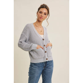 Slouchy Ribbed Cardigan Sweater - 0