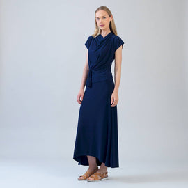 Clara Sunwoo Cascade Drape Hi-Low Maxi Skirt – Travel-Friendly, Wrinkle-Free