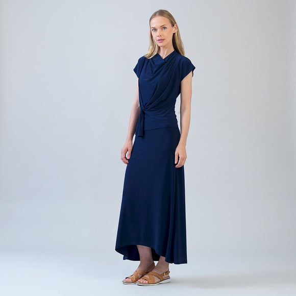 Clara Sunwoo Cascade Drape Hi-Low Maxi Skirt – Travel-Friendly, Wrinkle-Free