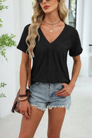 Gathered V-Neck Short Sleeve Knit Top-7