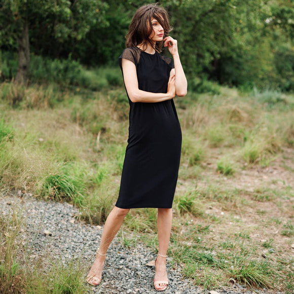 Clara Sunwoo Mesh Cap Sleeve Midi Dress