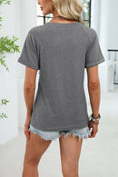 Gathered V-Neck Short Sleeve Knit Top-13