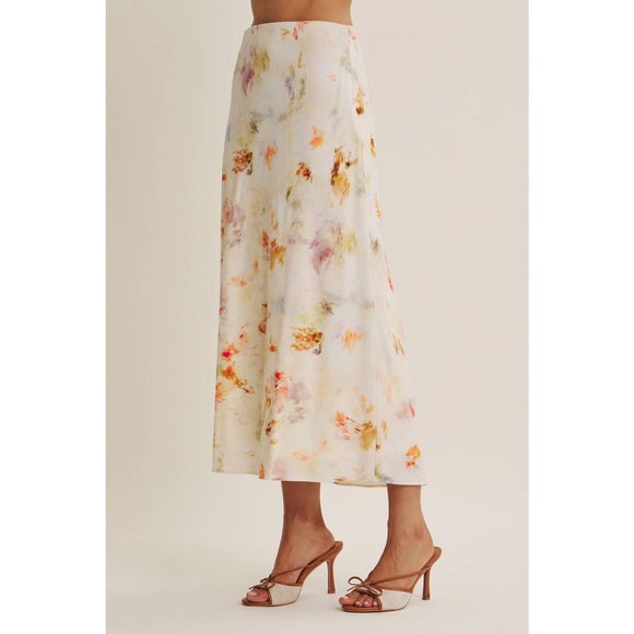 Watercolor Abstract Bias-Cut Midi Skirt