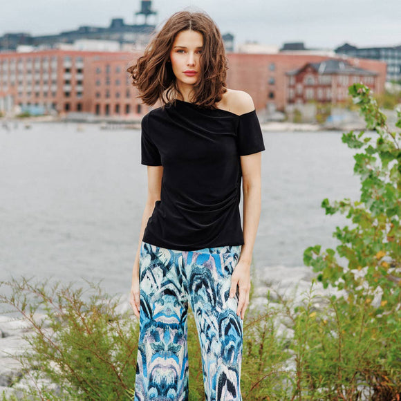 Clara Sunwoo Angular Drape Neck Off Shoulder Top