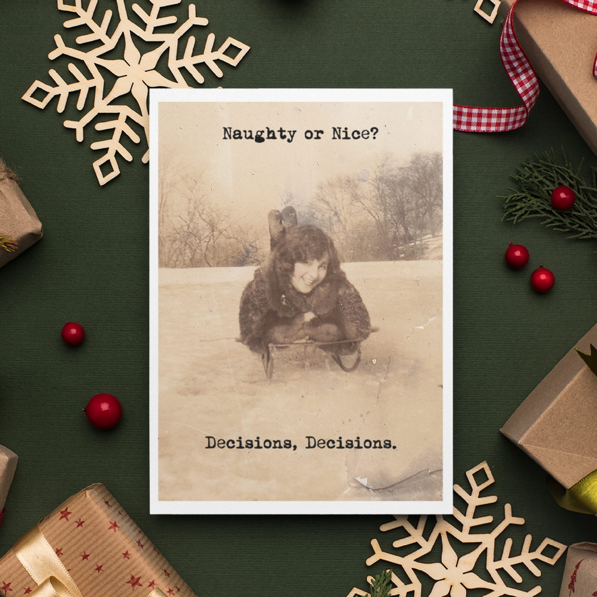Naughty or Nice? Decisions Decisions. Christmas Card.-4