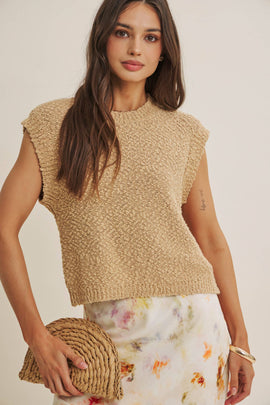 Textured Cotton Sleeveless Sweater Top