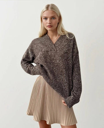 Flecked V-Neck One Size Sweater - 0