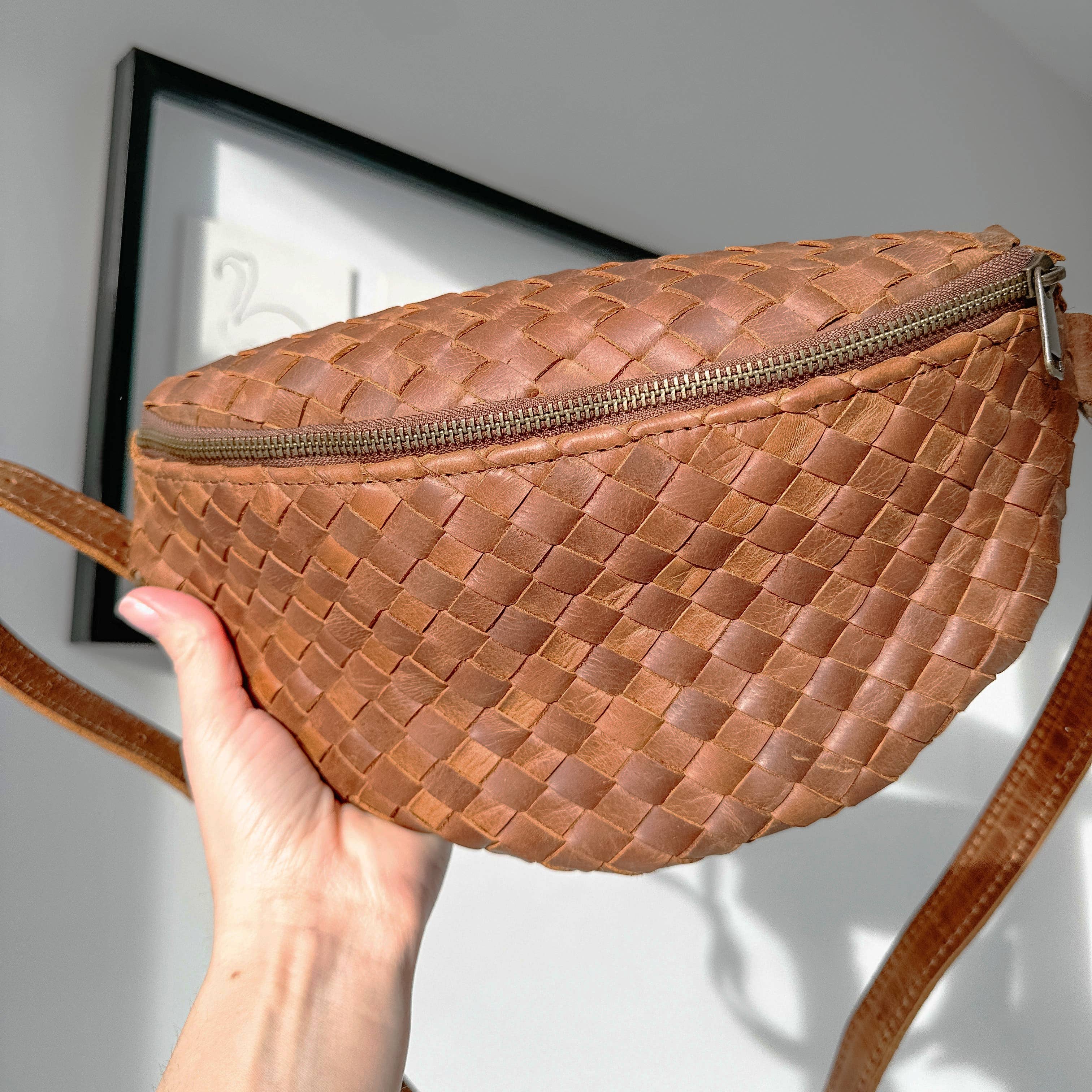 Woven Leather Belt Bag For Women