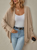 Open-Front Ribbed Knit Cardigan with Dolman Sleeves-19