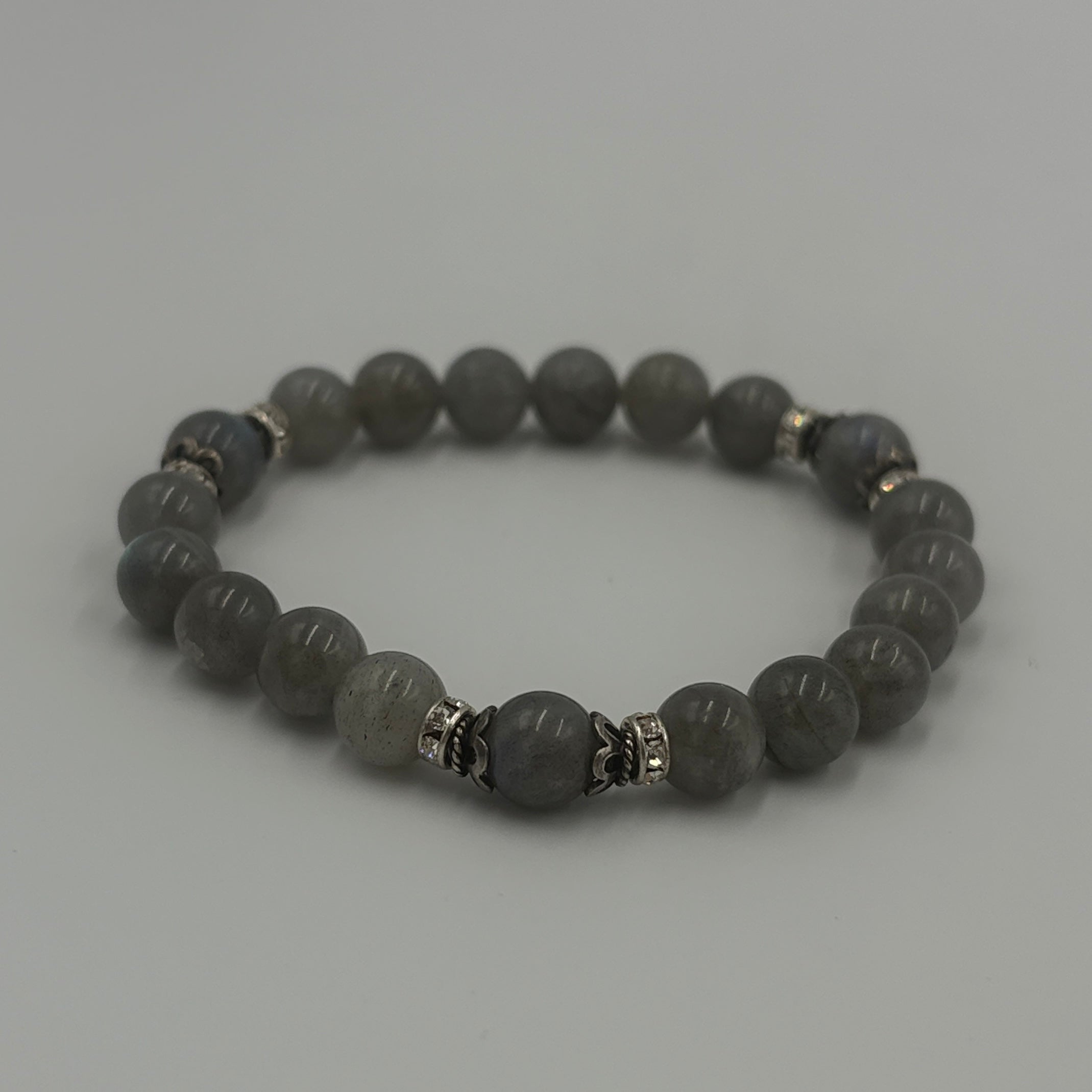 Joanna Bisley Labradorite 10mm with Bali Beadcaps and Swarovski Crystal Bracelet B3629 - 0