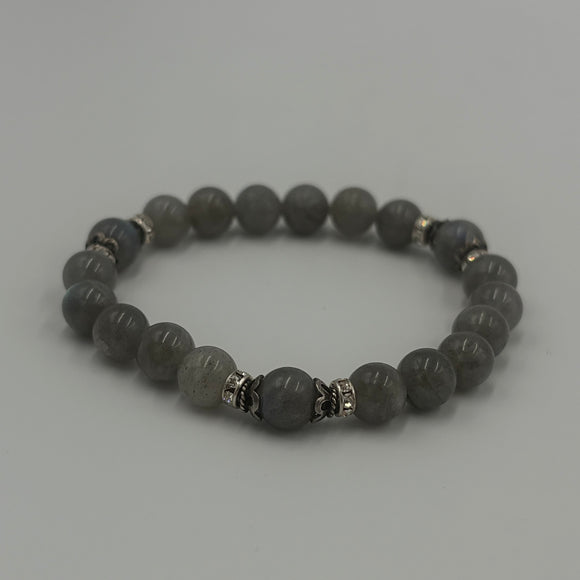 Joanna Bisley Labradorite 10mm with Bali Beadcaps and Swarovski Crystal Bracelet B3629
