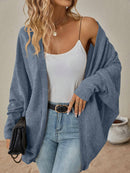 Open-Front Ribbed Knit Cardigan with Dolman Sleeves-6