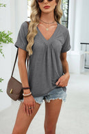 Gathered V-Neck Short Sleeve Knit Top-12
