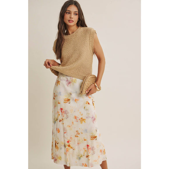 Watercolor Abstract Bias-Cut Midi Skirt