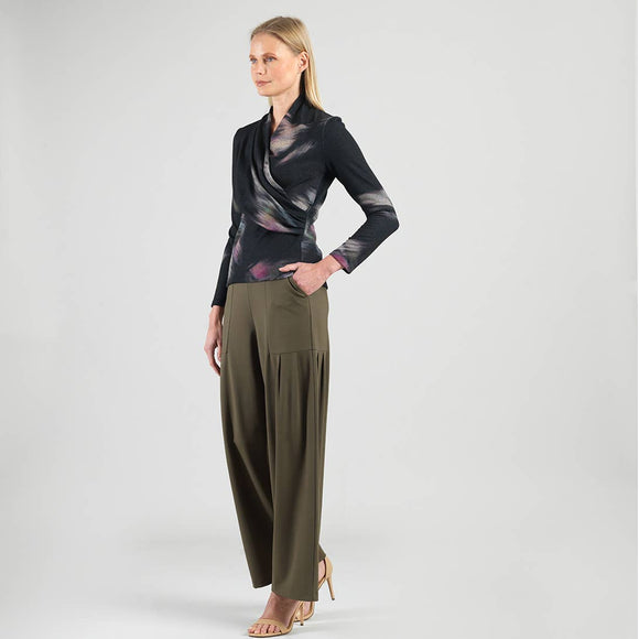 Clara Sunwoo V-Neck Draped Pleat Sweater Top - Shadow Brush