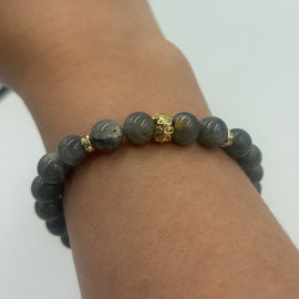 Joanna Bisley Bracelet Labradorite 8mm with Flower and 14kt Large Rondelle Swarovski Crystal