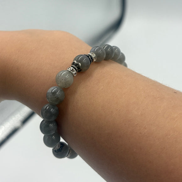 Joanna Bisley Labradorite 10mm with Bali Beadcaps and Swarovski Crystal Bracelet B3629