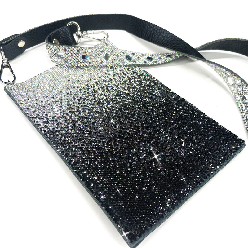 Believe Black Ombre Cellphone Purse Crystal