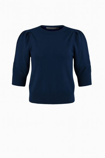 Buy navy Iris Setlakwe Merino Blend Sweater w/ Rushed Sleeve Detail