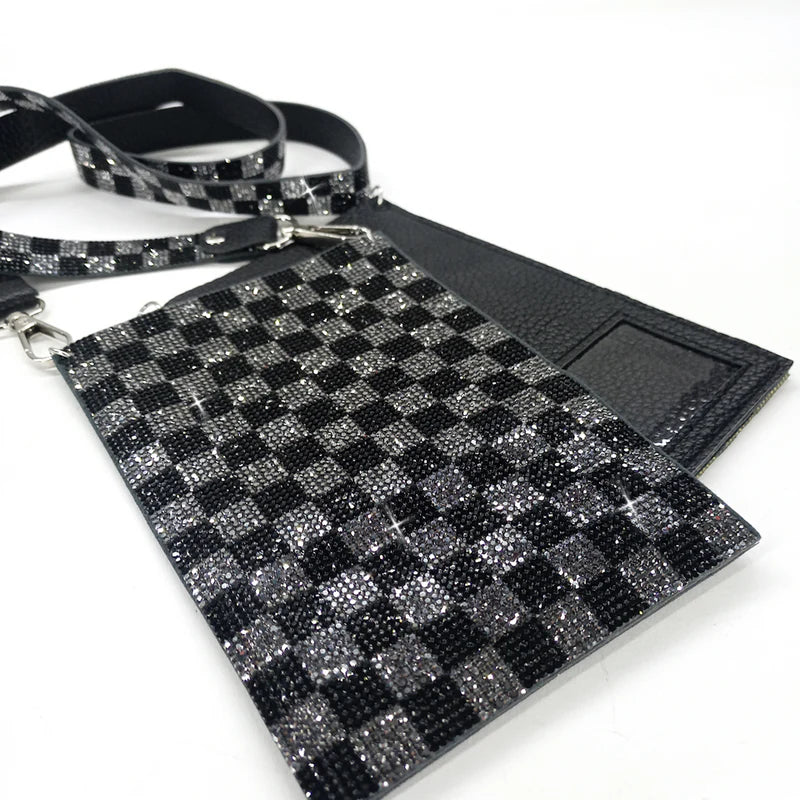 Checkmate Crystal Cellphone Purse Silver Black