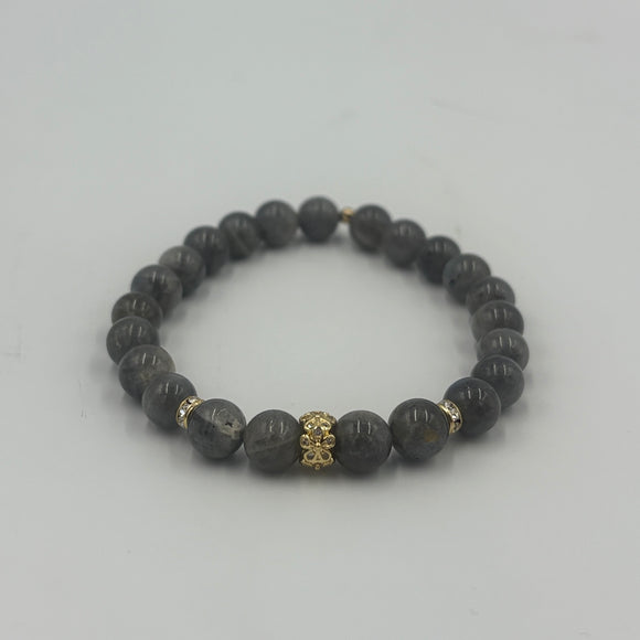 Joanna Bisley Bracelet Labradorite 8mm with Flower and 14kt Large Rondelle Swarovski Crystal