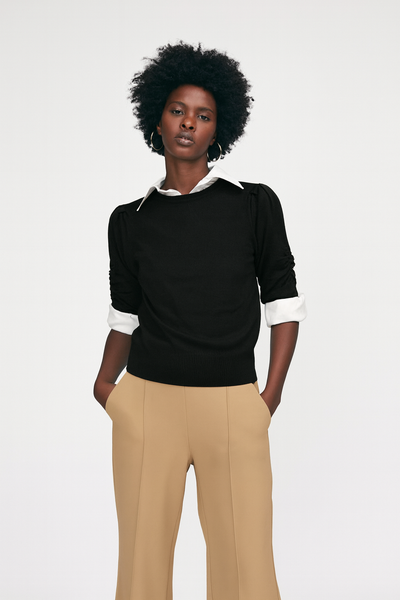 Iris Setlakwe Merino Blend Sweater w/ Rushed Sleeve Detail