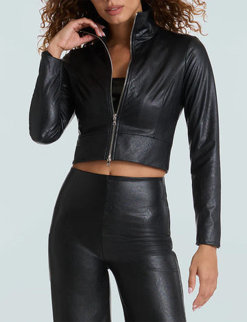 Commando Cropped Faux Leather Biker Jacket - 0