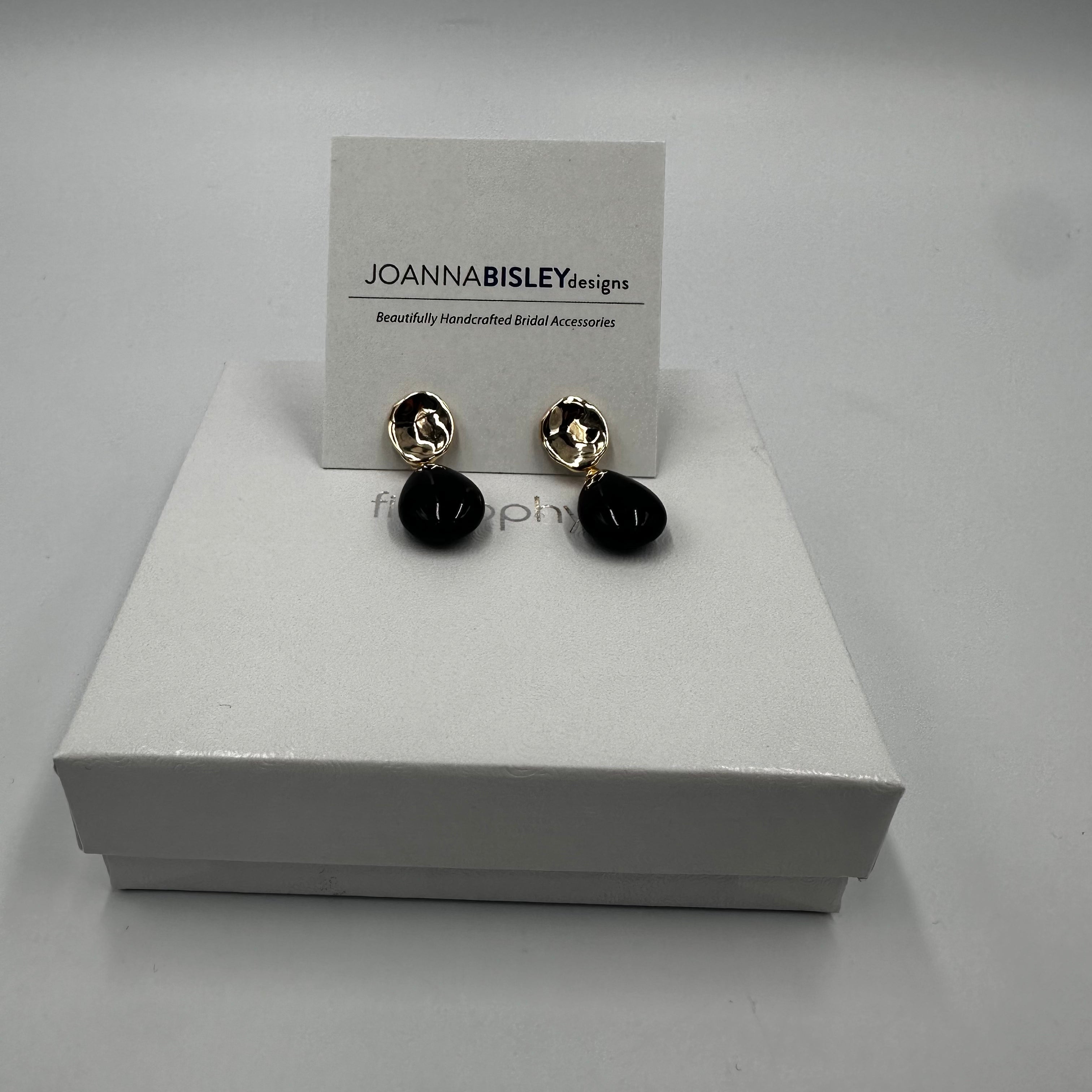 Joanna Bisley Black Onyx Smooth Teardrop & Gold Stud