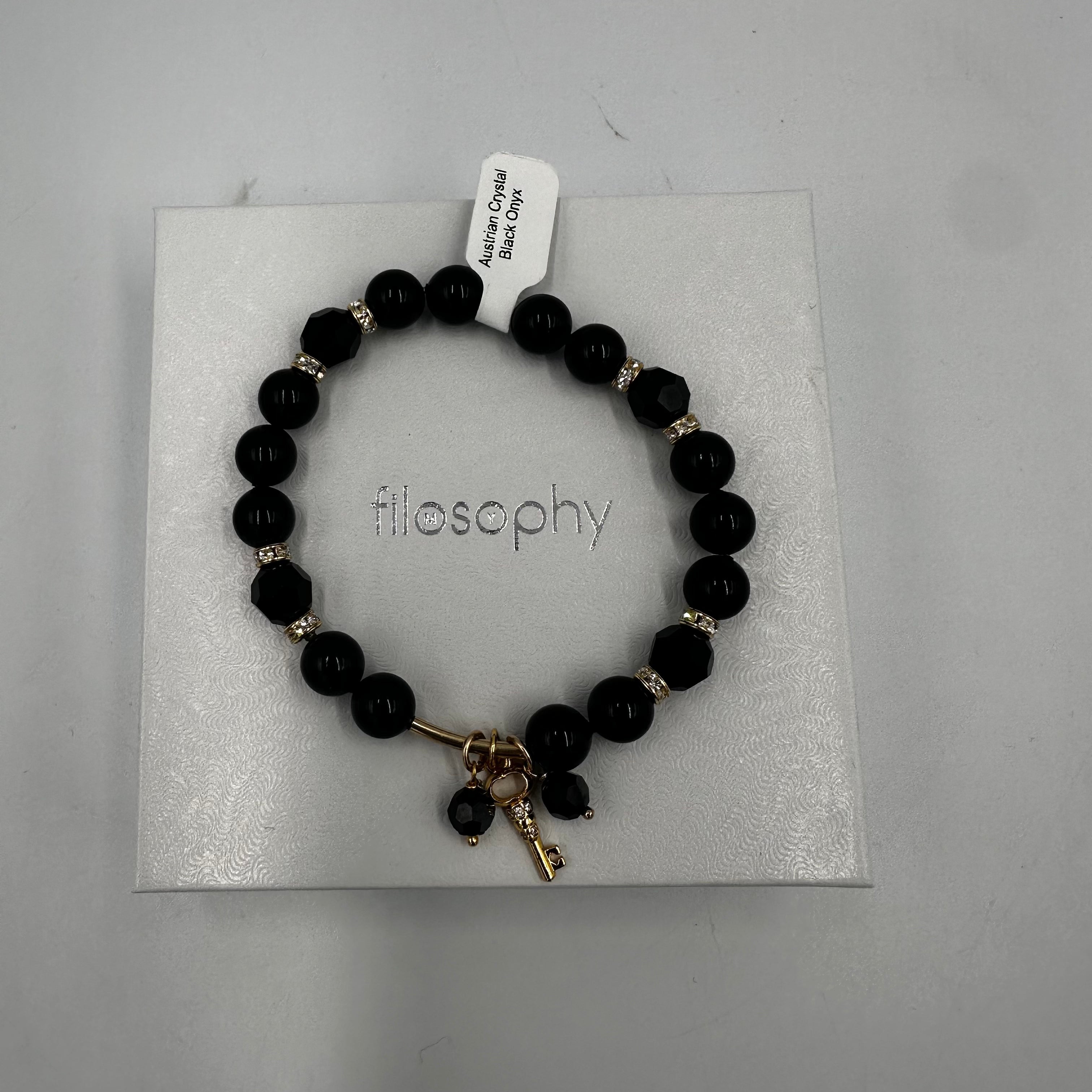 Joanna Bisley Swarovski Crystal and Black Pearl Gold Key Bracelet