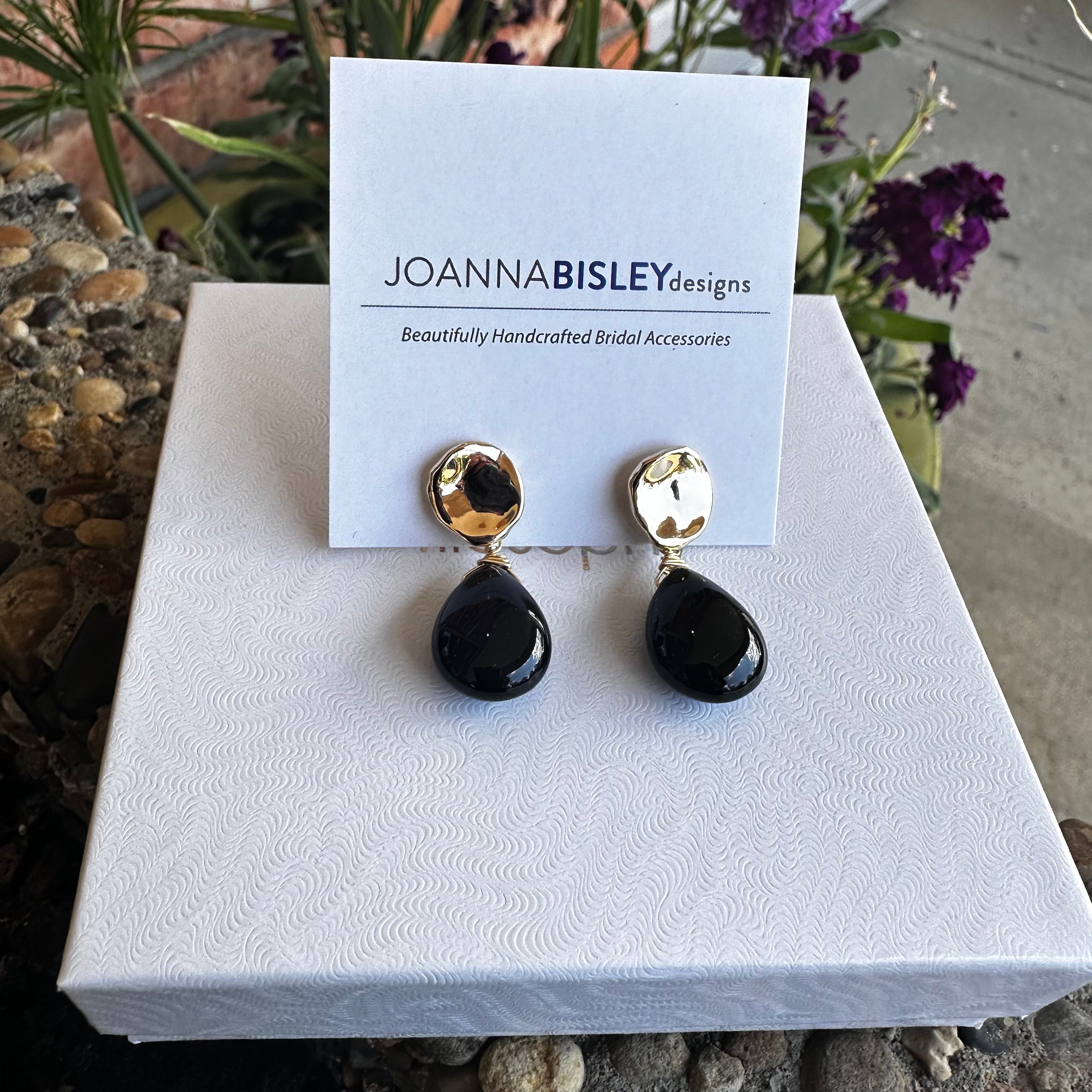 Joanna Bisley Black Onyx Smooth Teardrop & Gold Stud