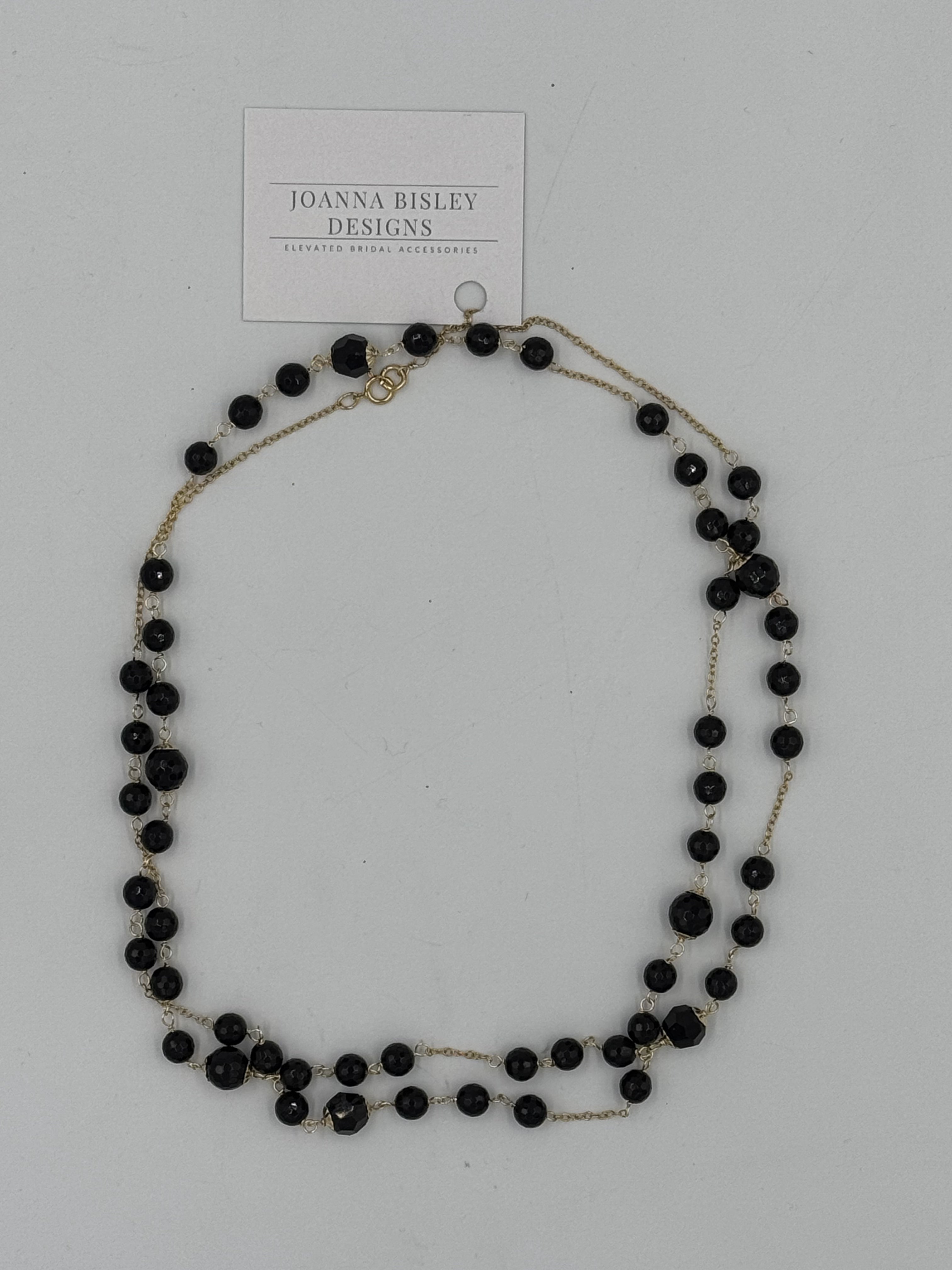 Joanna Bisley Faceted Black Onyx & 14 Goldfill and Beadcap Long Necklace