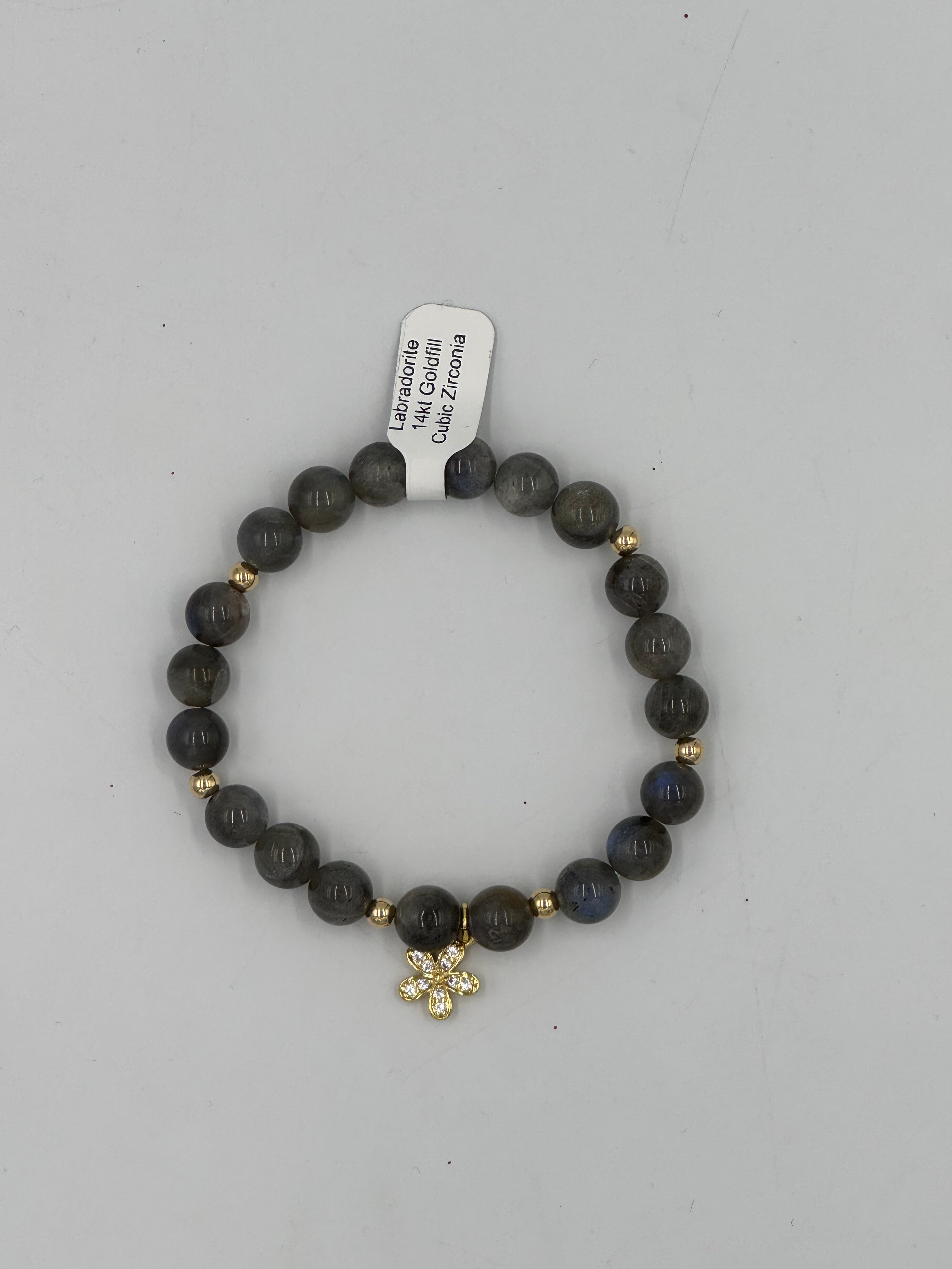 Joanna Bisley Bracelet Labradorite 8mm with Flower and 14kt Goldfill Beads