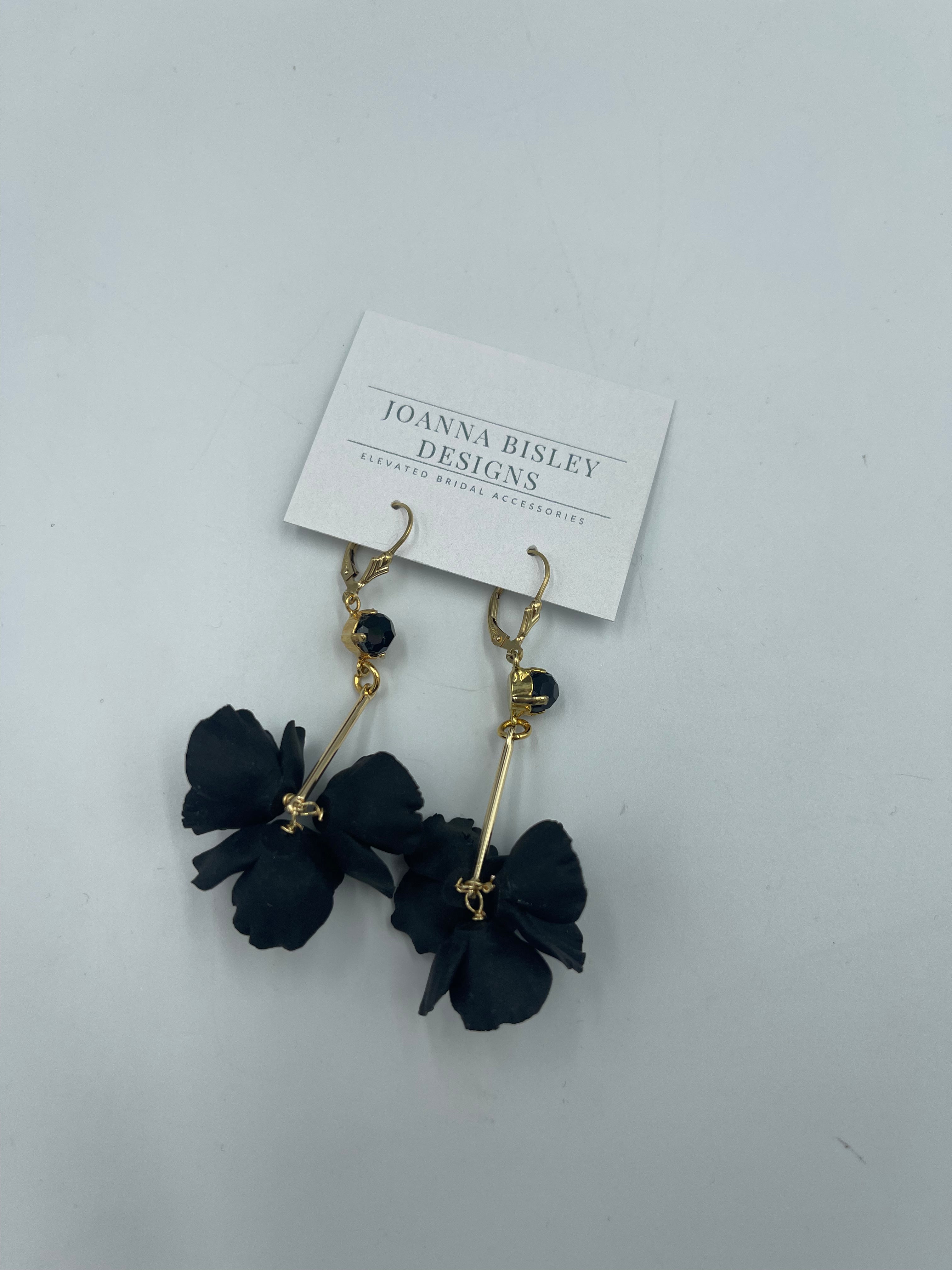 Joanna Bisley Kriya Black Flowers with Swarovski Crystal Drop