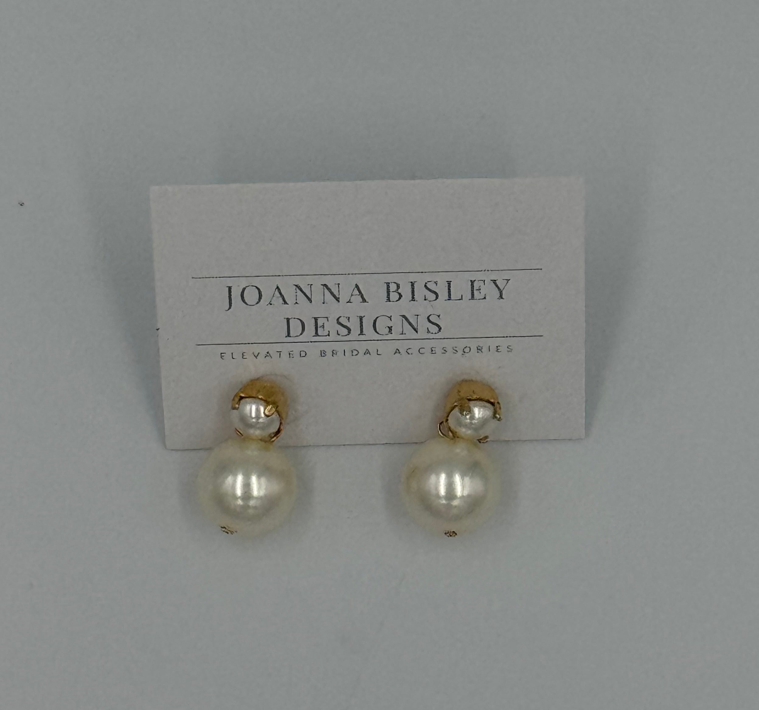 Joanna Bisley Earrings Eloise Large Cream Pearl Drops with Gold Caps and pearl Studs