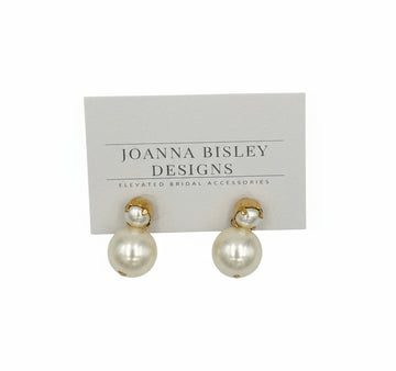 Joanna Bisley Earrings Eloise Large Cream Pearl Drops with Gold Caps and pearl Studs