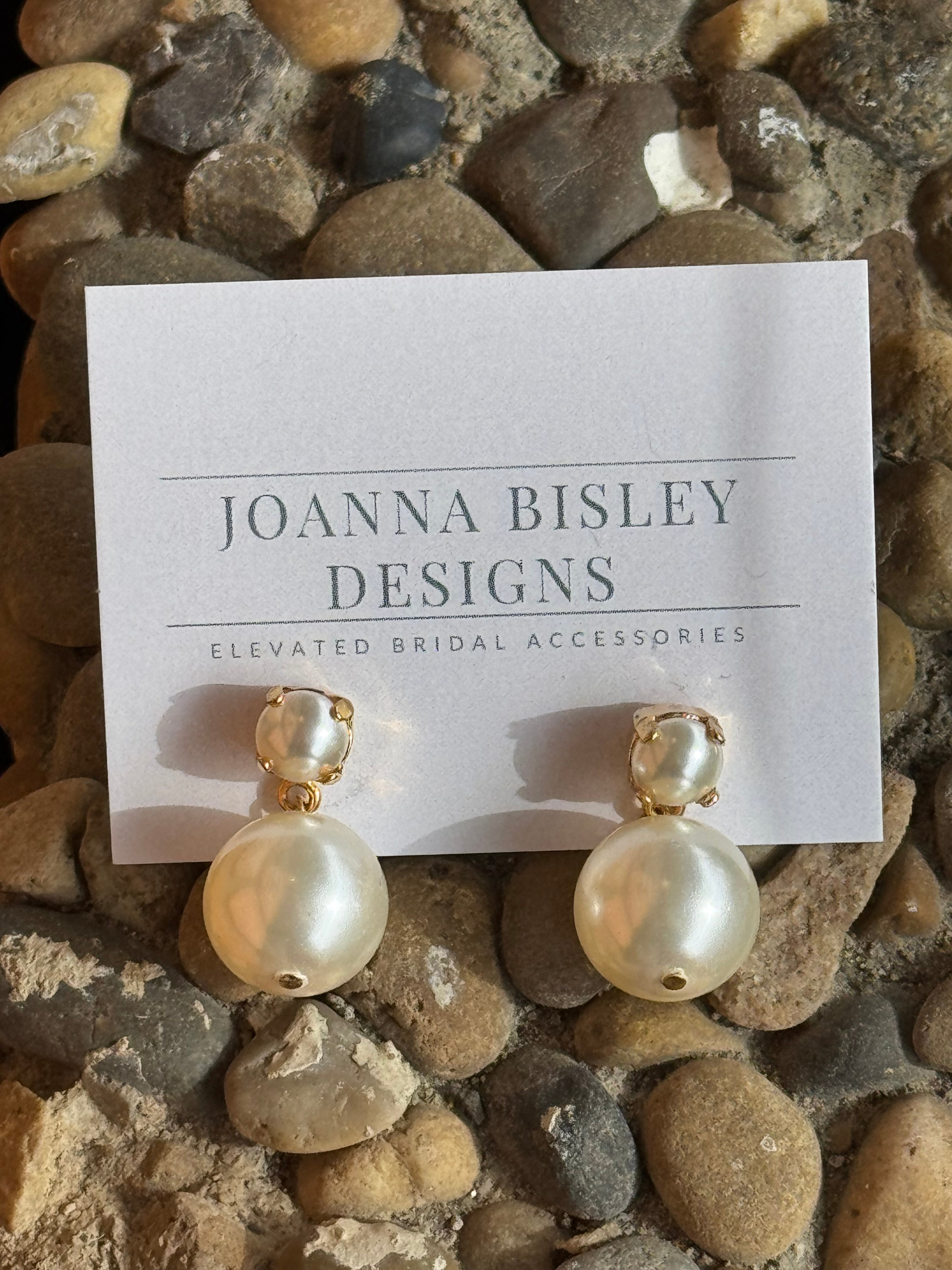 Joanna Bisley Earrings Eloise Large Cream Pearl Drops with Gold Caps and pearl Studs - 0