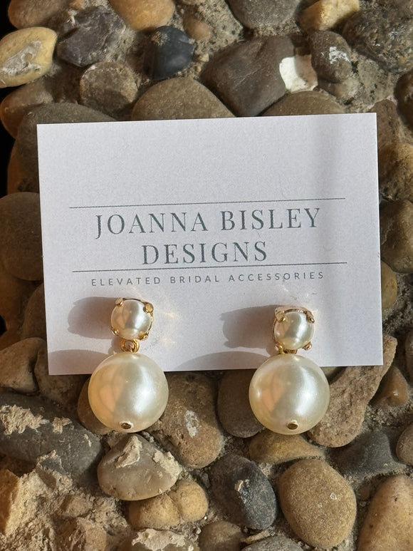 Joanna Bisley Earrings Eloise Large Cream Pearl Drops with Gold Caps and pearl Studs