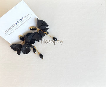 Joanna Bisley Black Flowers with Swarovski Crystal Drop - 0