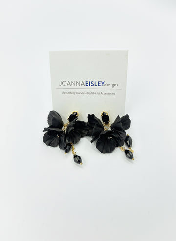 Joanna Bisley Black Flowers with Swarovski Crystal Drop