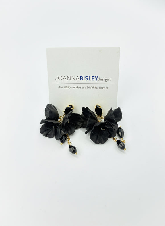 Joanna Bisley Black Flowers with Swarovski Crystal Drop