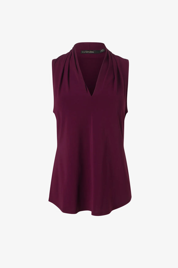 Iris Setlakwe Matte Jersey Sleeveless Pleated V-Neck Top