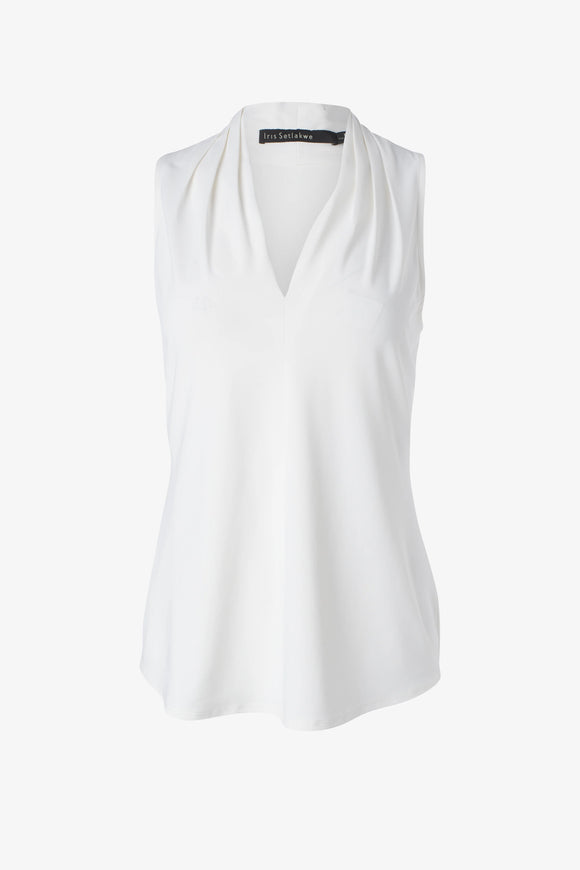 Iris Setlakwe Matte Jersey Sleeveless Pleated V-Neck Top