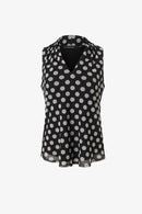 Iris Setlakwe Polka Dot Mesh Sleeveless Pleated V-Neck Top-3