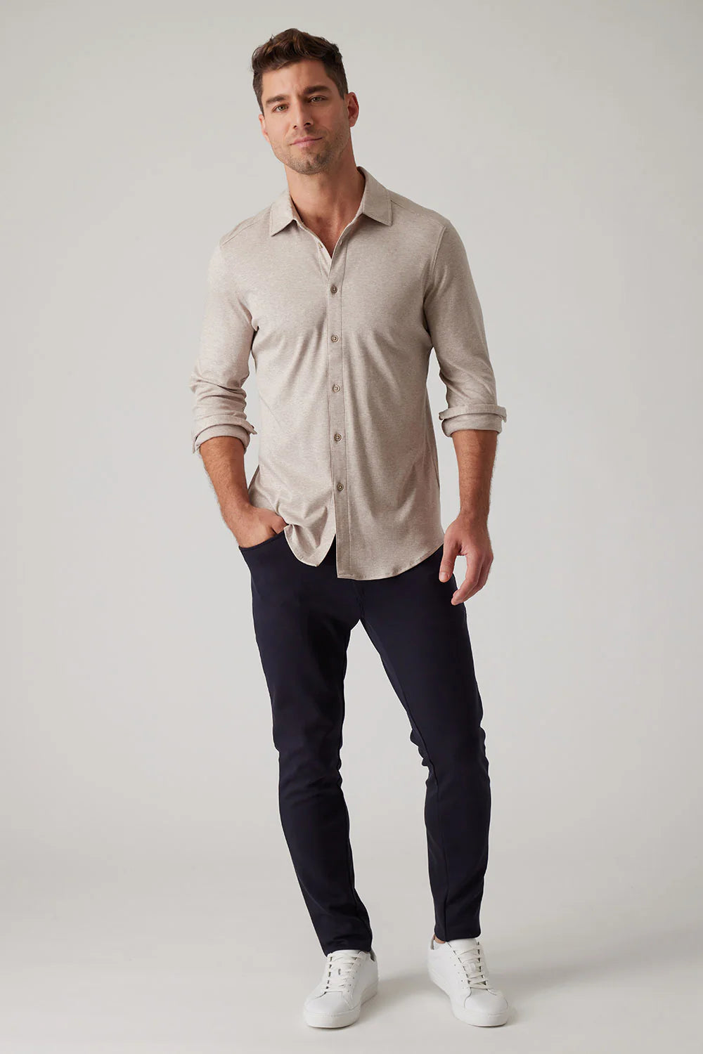 Raffi Aqua Cotton Button up Front Long Sleeve