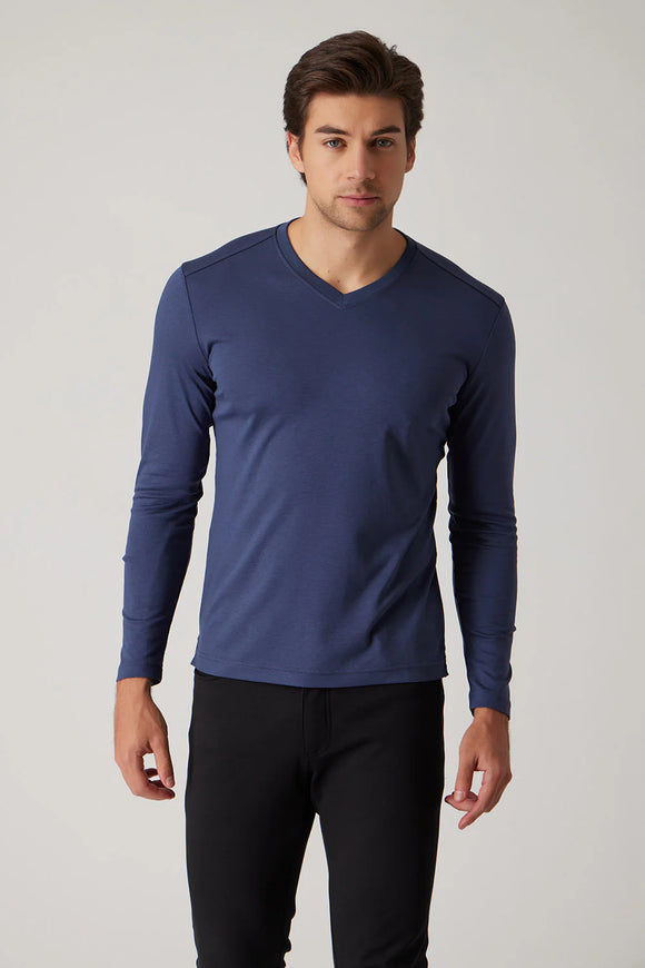 Raffi Miles Aqua Cotton Long Sleeve Classic V-Neck