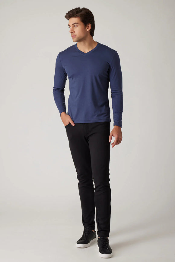 Raffi Miles Aqua Cotton Long Sleeve Classic V-Neck