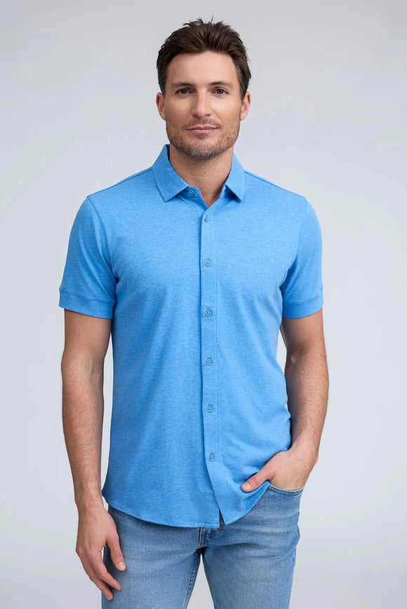 Raffi  Aqua Button Up Short Sleeve Cotton Shirt
